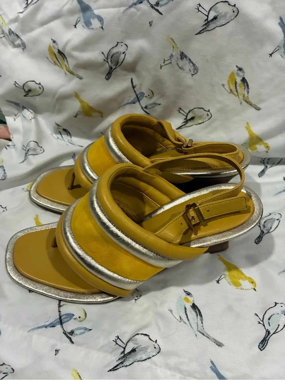 Tory Burch Yellow and Silver Padded Toe-Post Sandals